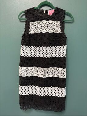 kate spade Black and White Lace-Stripe Sleeveless Shift Dress size 0 new w/o tag
